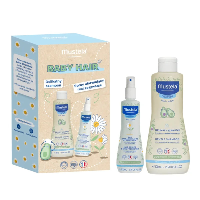 Set Mustela Baby Hair, șampon delicat, 500 ml + spray de descurcare răcoritor, 200 ml — preț și oferte