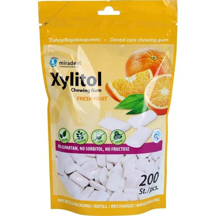 MIRADENT Xylitol Gumă de mestecat cu fructe proaspete Refill 200 buc. — preț și oferte