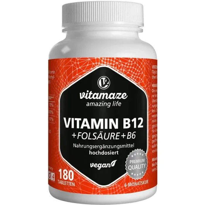 VITAMINA B12 1000 µg doză mare +B9+B6 comprimate vegane 180 buc. — preț și oferte