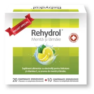 Saruri de rehidratare cu menta si lamaie Rehydrol, 20 + 10 comprimate efervescente, MBA Pharma