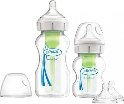 DR BROWN'S Set de 2 opțiuni de sticle din plastic împotriva colicilor cu mamelon din silicon pentru 0+ luni 1x150ml & 1x270ml WB 02600 — preț și oferte
