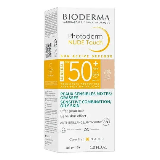 BIODERMA Photoderm Nude Touch Mineral SPF50+ Tres Claire Cremă de protecție solară cu acoperire ușoară pentru față foarte ușoară 40ml — preț și oferte