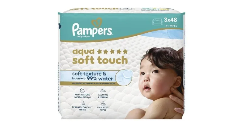 Șervețele PAMPERS Baby Aqua Soft Touch ( 3 pachete de 48 bucăți) 144 bucăți — preț și oferte