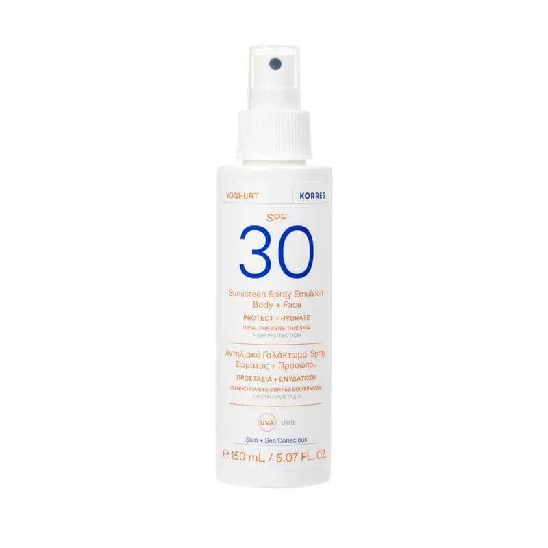 KORRES Yoghurt Yoghurt Spray de protecție solară Emulsie Spray de protecție solară pentru corp și față Emulsie SPF 30, 150ml — preț și oferte