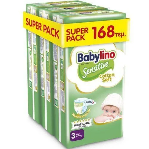 BABYLINO Scutece pentru copii moi din bumbac sensibil No3 4-9kg (56x3) 168 bucăți Super Pack — preț și oferte