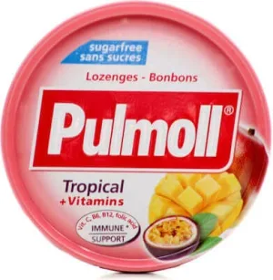 Bomboane PULMOLL cu aromă de fructe tropicale și complex de vitamine 45gr
