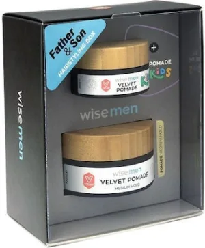 WISE MEN Father & Son Hairstyling Box Promo Velvet Pomade Medium Hold Pomadă pentru bărbați 100ml și cadou Kids Velvet Pomade Pomadă pentru copii 30ml