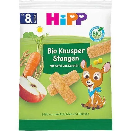 HIPP Organic Crunchy Sticks cu mere și morcovi de la 8m+, 30g — preț și oferte