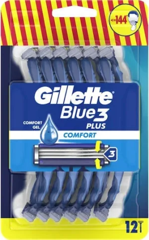 GILLETTE Blue3 Plus Comfort Aparat de ras de unică folosință cu 3 lame și bandă lubrifiantă 12 bucăți