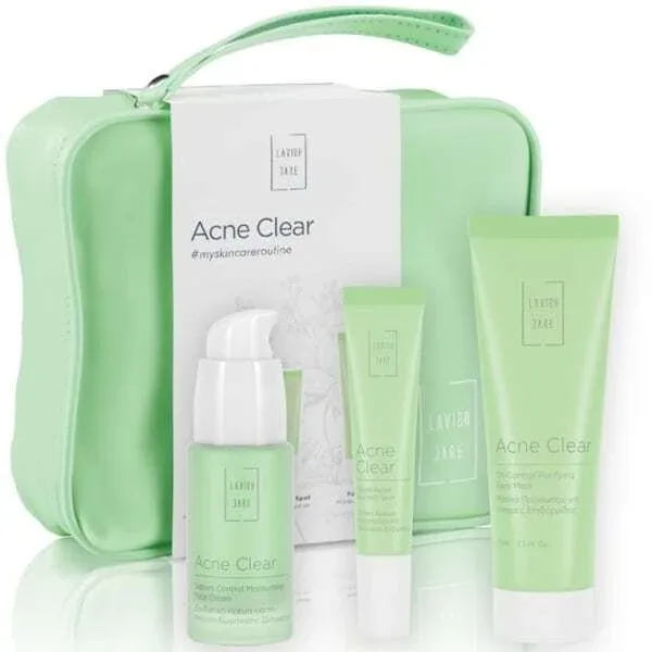 LAVISH CARE Skin Care Essentials Facial Care Set pentru ten gras și acneic cu cremă hidratantă Acne Clear, 50ml, mască de față, 75ml, gel topic pentru coșuri, 15ml și cutie cadou — preț și oferte