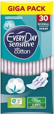 EVERYDAY Giga Pack Șervețele sanitare sensibile cu bumbac Normal Ultra Plus 30 bucăți