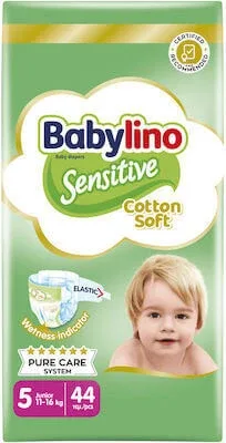 BABYLINO Scutece pentru copii moi din bumbac sensibil No. 5 11-16kg 44 bucăți — preț și oferte