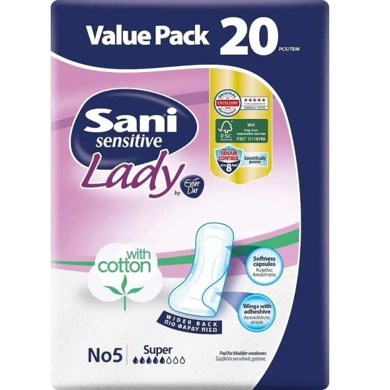 SANI Sensitive Lady Discreet Super No5 Tampoane de bumbac 20 bucăți — preț și oferte