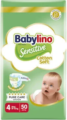 BABYLINO Sensitive Cotton Soft Maxi Plus Scutece pentru copii nr.4 (8-13 kg) 50 bucăți — preț și oferte
