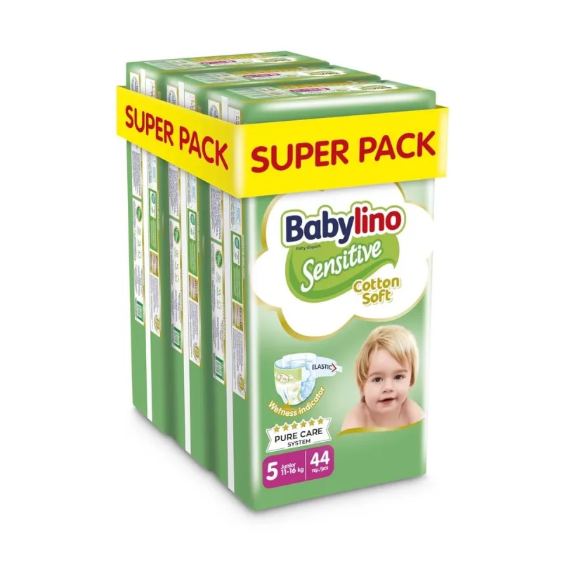 BABYLINO Scutece pentru copii moi din bumbac sensibil No5 11-16kg (44x3) 132 bucăți Super Pack — preț și oferte