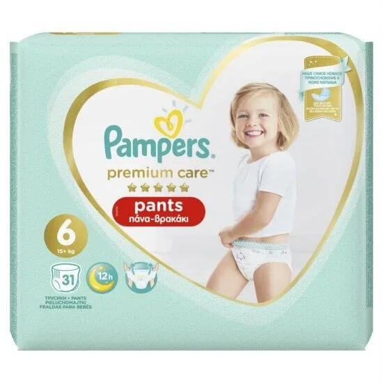 PAMPERS Pantaloni pentru copii Premium Pants No.6 15+Kgr 31 bucăți Jumbo Pack — preț și oferte