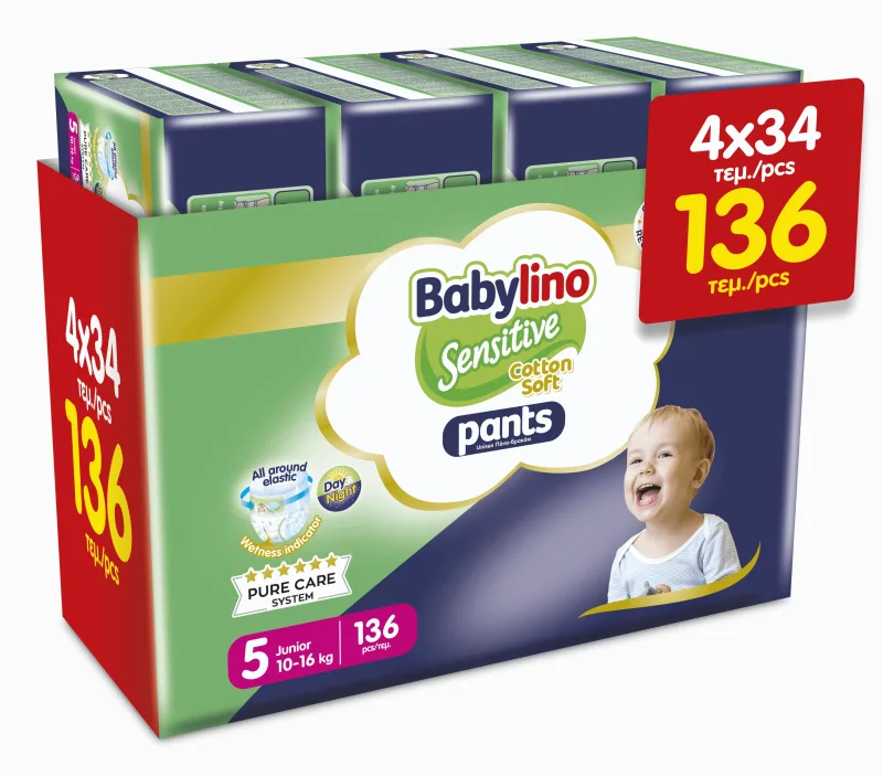 BABYLINO Pantaloni din bumbac Pantaloni moi nr. 5 10-16kg (34x4) 136 bucăți — preț și oferte
