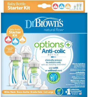 DR BROWN'S Set de 3 biberoane din plastic Options+ Anti-Colic Bottles cu tetină din silicon pentru 0+ luni 2x270ml & 1x150ml WB 03606 — preț și oferte
