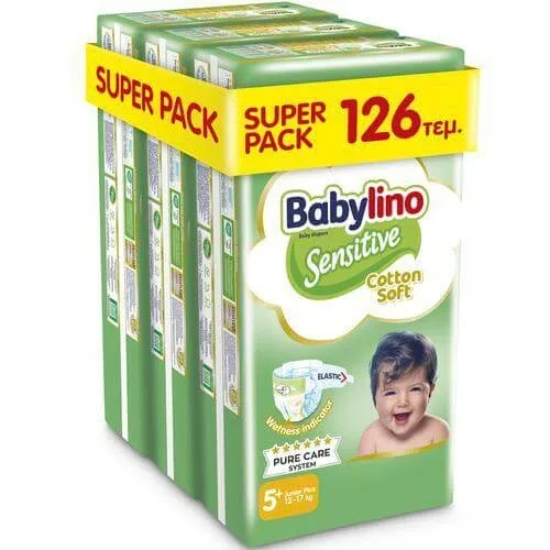 BABYLINO Sensitive Cotton Soft No5+ 12-17 Kg SUPER PACK 126 Bucăți — preț și oferte