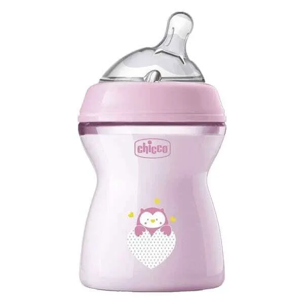CHICCO Sticlă din plastic cu senzație naturală cu mamelon din silicon pentru 2+ luni 250ml roz [81323-10] — preț și oferte