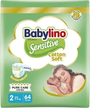BABYLINO Scutece moi din bumbac cu autocolant nr.2 pentru 3-6kg 64 bucăți — preț și oferte