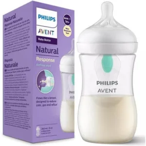 AVENT Sticluță din plastic 3-6m Sticluță anti-colic fără aer cu tetină din silicon 260ml
