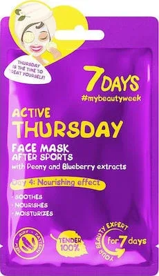 7DAYS Active Thursday Sheet Mask Mască de față pentru piele acneică cu bujor și afine, 28g — preț și oferte