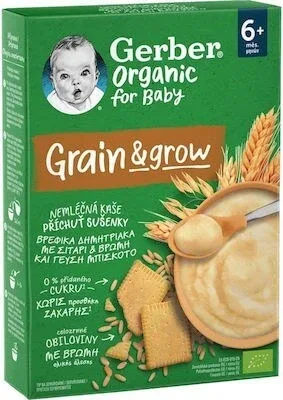 GERBER Organic For Baby Grain & Grow Cereale cu ovăz de grâu și aromă Biscuit fără zahăr de la 6 luni 200gr — preț și oferte