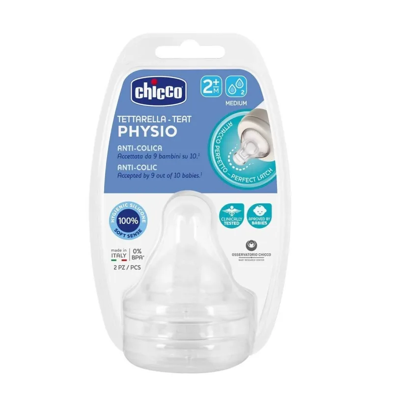 CHICCO Physio Anti-Colic Silicon Nipple cu flux normal 2 picături pentru 2+ luni 2 bucăți — preț și oferte