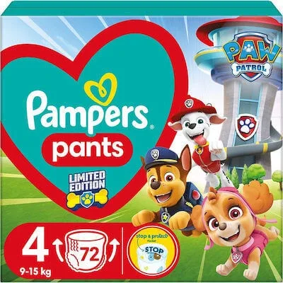 PAMPERS Pantaloni Paw Patrol Pantaloni No.4 Pentru 9-15kg 72 Bucăți — preț și oferte