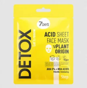 7DAYS Acid Sheet Face Mask AHA (5%) + BHA Mască pentru exfolierea profundă și tonifierea pielii,