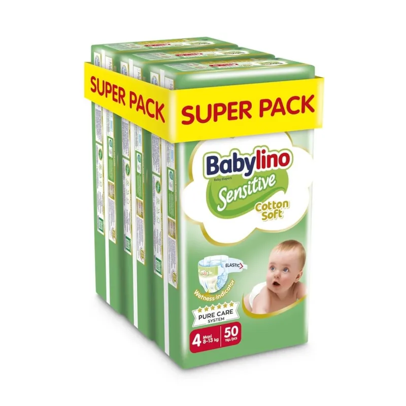 BABYLINO Scutece pentru copii moi din bumbac sensibil No4 8-13kg (50x3) 150 bucăți Super Pack — preț și oferte
