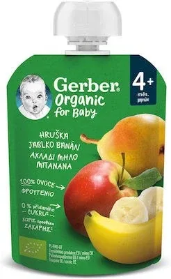 GERBER Organic Food Piure de fructe organic cu pere, mere și banane din luna a 4-a 90g — preț și oferte