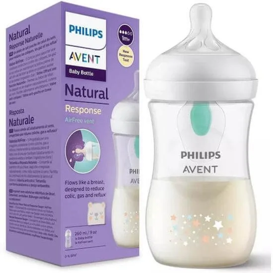 AVENT Natural Response AirFree 3-6 luni, biberon din plastic cu tetină din silicon Flow 3 260ml — preț și oferte