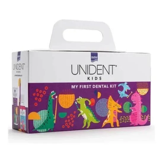UNIDENT Kids My First Dental Kit cu periuță de dinți pastă de dinți și apă de gură cu aromă de Bubble Gum — preț și oferte
