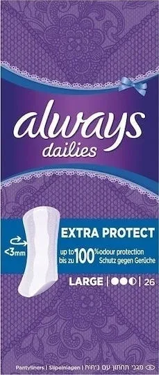 ALWAYS Dailies Extra Protect Large Șervețele cu flux crescut 2,5 picături 26 bucăți — preț și oferte