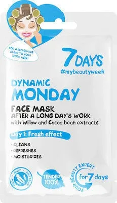 7DAYS Dynamic Monday Sheet Mask Mască de față cu salcie și cacao, 28g