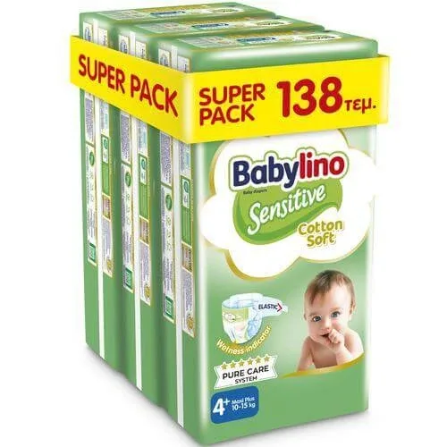 BABYLINO Scutece moi din bumbac sensibil pentru copii No4+ 10-15kg (46x3) 138 bucăți Super Pack — preț și oferte