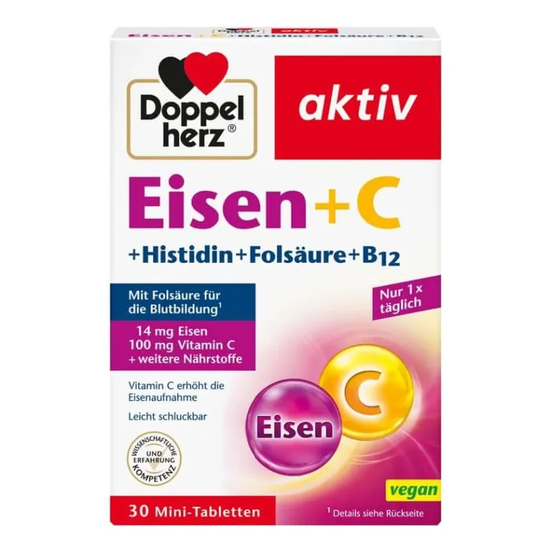 Inimă dublă Fier activ + C + Histidină + Acid folic 30 Capsule — preț și oferte