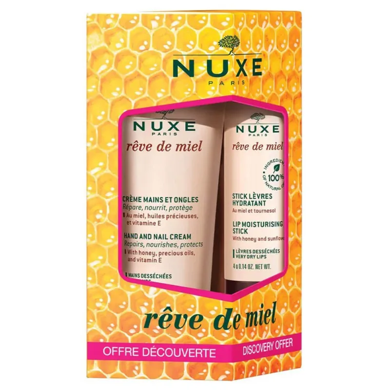 Nuxe Promo Pack Reve De Miel Set de îngrijire hidratantă cu balsam de buze 4g și cremă de mâini 50ml — preț și oferte