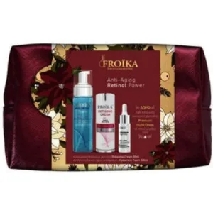 FROIKA Promo Anti-Aging Retinol Power Spumă de curățare hidratantă, 200ml, Crema Retisome cu Retinol, 30ml, Ulei intensiv de noapte cadou, 30ml & Cutie de apă