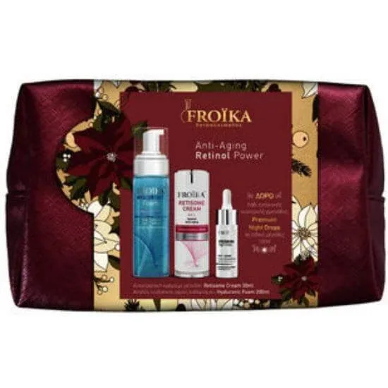 FROIKA Promo Anti-Aging Retinol Power Spumă de curățare hidratantă, 200ml, Crema Retisome cu Retinol, 30ml, Ulei intensiv de noapte cadou, 30ml & Cutie de apă — preț și oferte