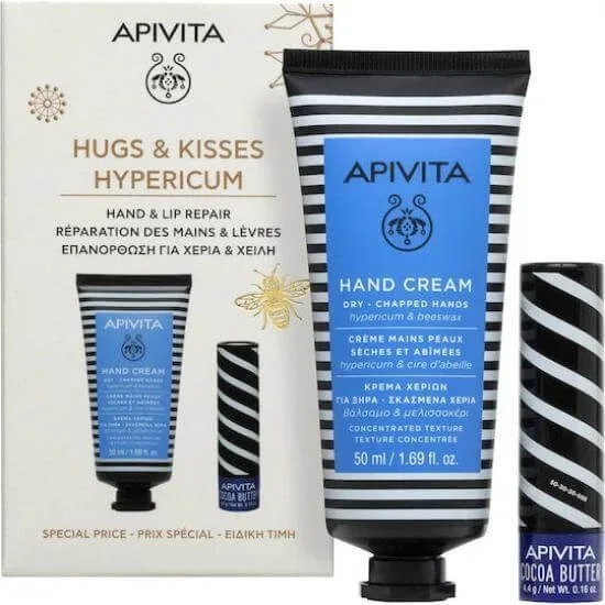 APIVITA Promo Hugs & Kisses Hypericum Cremă de mâini hidratantă cu ceară de albine 50ml & Lipcare Cocoa Butter SPF20 4.4gr — preț și oferte