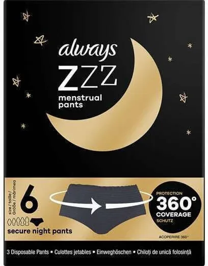 ALWAYS Zzz Menstrual No.6 Secure Night Pants Small Medium Menstrual Night Underwear 3 Pieces — preț și oferte