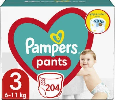 PAMPERS Pantaloni Scutece pentru copii Scutece Pull-up nr. 3 6-11kg Pachet lunar 204 bucăți — preț și oferte