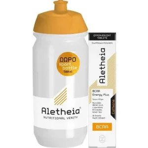 ALETHEIA BCAA BCAA Energy Plus cu cofeină 18 tablete efervescente și sticlă sport cadou 500ml
