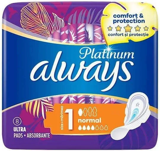 ALWAYS Platinum Comfort & Protection Ultra Normal Plus Pads cu aripi pentru flux normal mărimea 1, 8 bucăți — preț și oferte