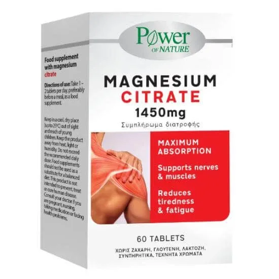 POWER OF NATURE Citrat de magneziu 1450mg Citrat de magneziu 60 Tablete — preț și oferte