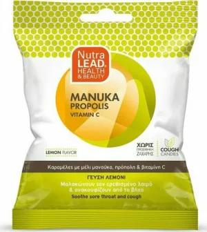 PHARMALEAD Bomboane de miere cu miere Manuka Propolis și vitamina C pentru ameliorarea gâtului iritat și a tusei Aromă de lămâie 40gr