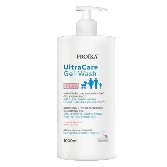 FROIKA UltraCare Gel de spălare Gel de curățare calmant pentru piele uscată, sensibilă, cu tendință atopică și pruriginoasă, pentru corp și păr 1000ml — preț și oferte